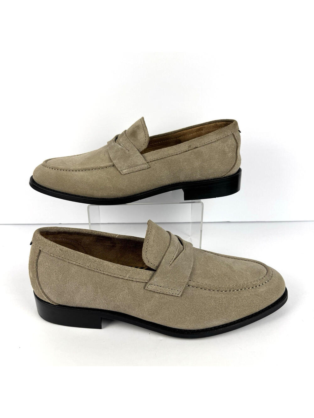 Brooks Brothers Mens Size 7 Tan Gray Taupe Suede Leather Penny Loafers NEW